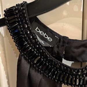bebe Black Jeweled Halter Evening Dress